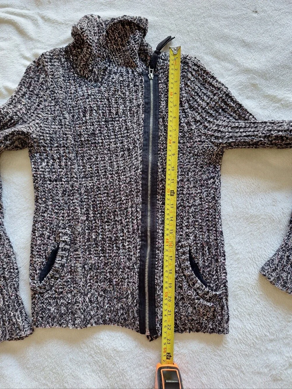 Free People Marbled Chunky Knit Moto Asymmetrical Zip Sweater Jacket Size XS